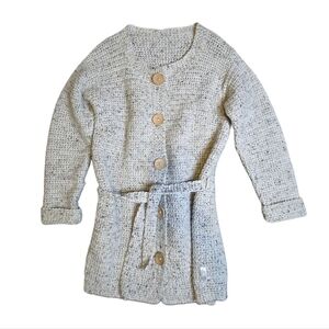 Handmade Chunky Knit Belted Cardigan Sweater Cream Wool Look – Cozy Cottage XL